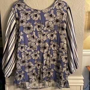 Ladies blouse -Size L. Brand “ Clothes Head” Color- cream,blue sky & sky & black